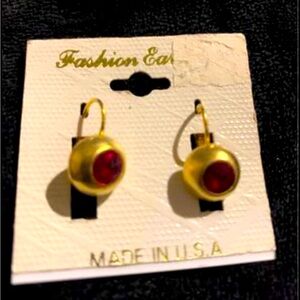 Earrings Beautiful Gold Colored Earrings With Red Stone .
